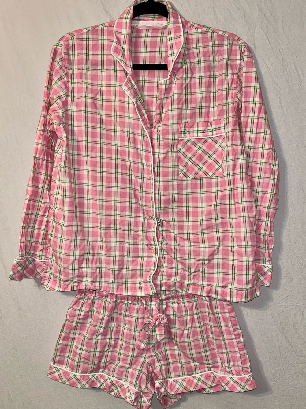 Victoria’s Secret Pink Plaid Cotton Pajama Set Top & Shorts Small